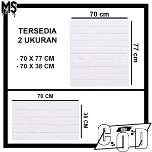 Wallpaper 3D Foam Motif Batu Bata Putih / Wallfoam Sticker Dinding Timbul 70 x 77 cm