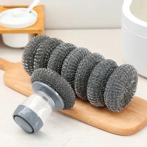 Dish Washing Brush Short Handle Pressing Soap Dispenser Kitchen Cleaning Tools Steel Wire Brushes Press-Type Soap Dispenser Copper Wire Scrubber for Cleaning