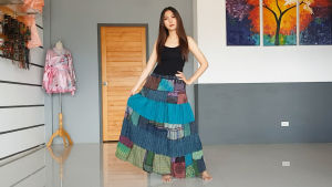 กระโปรงยาว กระโปรงย้วย กระโปรงผ้าทำมือ กระโปรงใส่เล่น กระโปรงโบโฮ Hippie Boho Long Patchwork Skirt