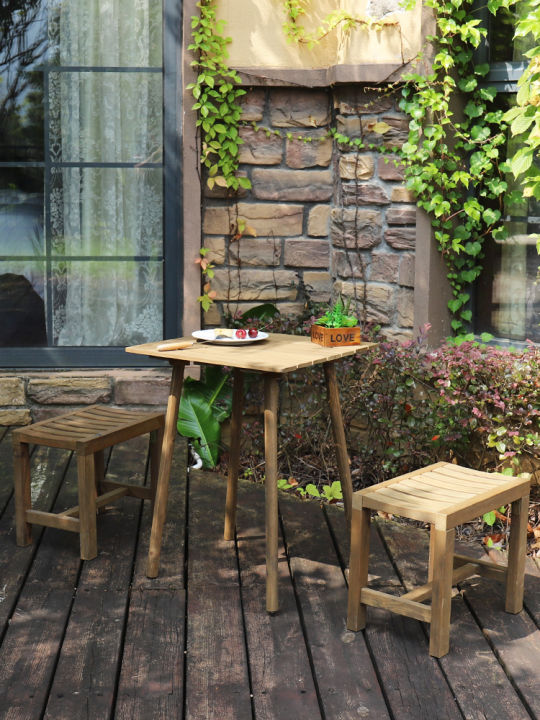Simple solid wood balcony garden tea table and chair combination