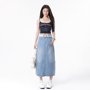 High waist jeans skirt fashion A-Line skirt straight and tight leg length long legs Korean style mid-long half-length skirt