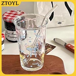ZTOYL Cốc thủy tinh dễ thương cốc nước hoạt hình cốc thủy tinh sọc dễ thương Doodle cốc cà phê hộ gia đình Trà trái cây nước chanh cô gái Quà Tặng