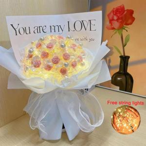 DIY Rose Bouquets Handmade Flower Material Package with Light Wedding Dinner Party Birthday Decor Valentines Day 18 flowers