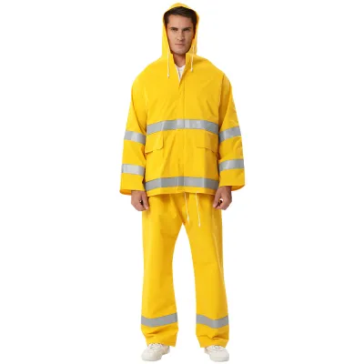 Local Heavy Duty Motorcycle Raincoat Rubberized Rainsuit with Reflective Strip Yellow Raincoat for Men and Women