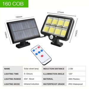 160COB Outdoor Solar Light Auto OFF/ON Solar Flood Lights Sensor Lighting Outdoor Waterproof 5 Light Mode Solar Garden Light Solar wall light