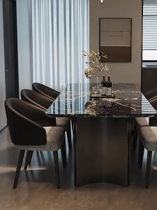 Luxury marble dining table Italian minimalist rectangular dining table and chair set high-end dining table for small apartments.