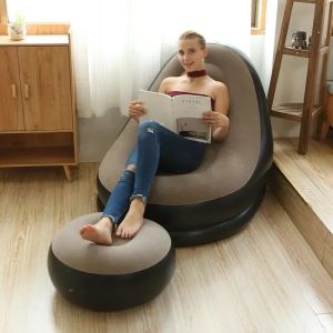 Sofa Santai Angin Intime/ Kursi Santai Dengan Sandaran Kaki/Kursi Dek Malas Lipat Kursi Malas Tiup Sofa Udara untuk Kamar Tidur Ruang Tamu Dalam Ruangan Piknik Berkemah Perjalanan Luar Ruangan