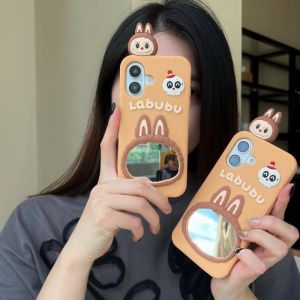 💯【Phone Case】+FREE Shipping 💯Japanese Korean Cute Cartoon 3D Labubu Mirror Suitable For iPhone 16 15 14 13 12 Pro Max Phone Case Womens Silicone Anti Drop Cover