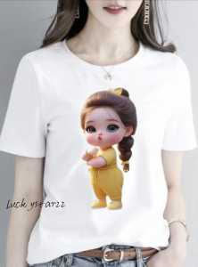 KAOS ATASAN MOTIF GIRLS KUNING/COTTON COMBED WANITA
