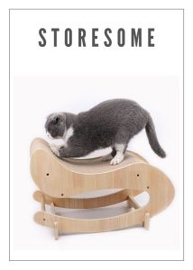 Miao Fairy Series Wooden Cat Scratcher Lounge Sleeping Bed With Thick Corrugated Scratching Board