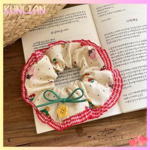 [KUNLIAN] Beautiful Embroidered Large Scrunchies Elastic Hair Bands Hair Ties Women Sweet Hair Accessories Ponytail Holder Head Rope