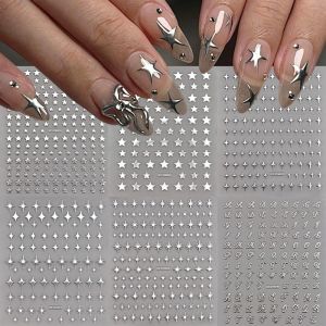 MING1996 6Pcs Gold Silver Color  Star Nail Stickers Y2K Waterproof Letters Nail Decorations Easy To Use Trendy Nail Art Stickers DIY Manicure