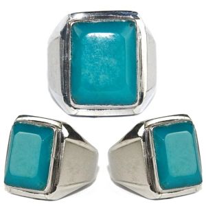 Natural Bacan Doko Majiko Blue dan Bacan Palamea Ring Monel Octagon