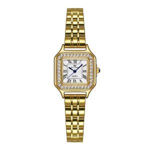 UTHIA W0071 New Fashionable Womens Watch Premium Gold Womens Watch Stainless Steel Cheetah Square Watch Quartz Watch is the best choice for gifting girlfriends and wives
