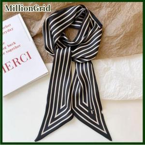 MillionGrid Headband Wraps Female Neckerchief Stripe French Korean Style Small Long Scarf Hair Accessories Bag Decor