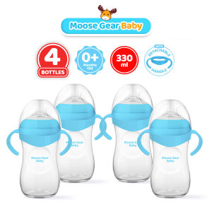 Moose Gear Baby Bottle 330ml 4pcs Bundle Blue/Pink Anti Colic Feeding Bottle Baby Infants Newborns