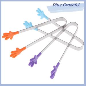 Ditur Silicone Stainless Steel Cooking Kitchen Ice Tong Food BBQ Salad Hand Clip