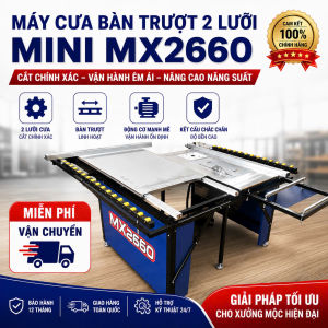 Máy cưa bàn trượt 2 lưỡi mini MX2660 chuẩn xác mạnh mẽ bền bỉ cho xưởng gỗ công nghiệp