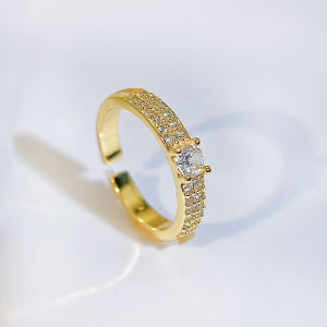 SEQUITO High Quality Women Finger Jewelry Pave Setting Artificial Zirconia Adjustable Golden Plated Ring Anniversary Gift SR161