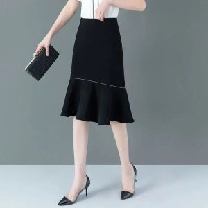 Simplicity Temperament Slim High Waist A-Line Skirt Summer Solid All-Match Pleated Elegant Skirt Fashion Office Women Clothing