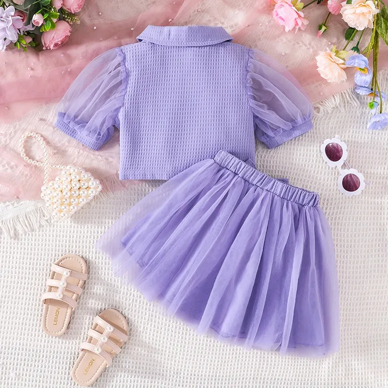 Terno For Kid Girl 4 7 Years old Lace Sleeve Button Blouse Purple Tulle Skirt Summer Outfit Toddler Infant Clothing Set Fashion Kids Wear Ootd For Baby Girl Lazada PH