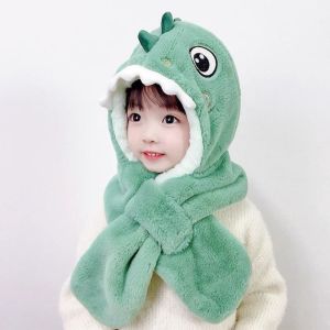 Ya zhou dài dễ thương khủng long Mũ mùa đông cho trẻ em với Khăn lông cừu ấm áp thiết kế vải nhung mềm mại cho bé trai và bé gái
