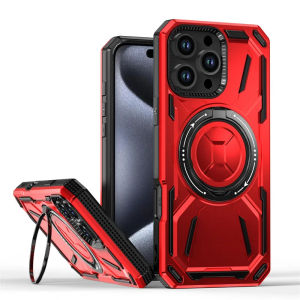 Dual Layer Protection Armour Magnetic Stand Phone Case For IPhone 16 15 14 11 12 13 Pro Max Luxury Rotation Folding Holder Cover
