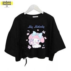 GudangFashion18 - Atasan Kaos T-shirt XL Oversize Crop Top Tali Serut Ikat Baju Lengan Pendek Motif Printing Karakter Huruf Korea Dhambtons Crop Top Tali Kerut Basic Wanita // Terlaris // COD