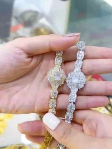 {loại1} Lắc tay hoa full italy đính đá baguet cz nhân tạo khoá bấm Kami trang sức sỉ