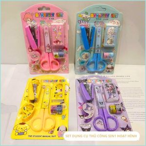 Colorlady - Set quà tặng bộ dụng cụ học tập 5 món dễ thương cho học sinh kèm kéo thủ công dập ghim băng dính