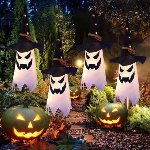 GRACE Tree Indoor Outdoor Flashing LED Glowing Ghost Halloween Decoration Hanging Light Witch Hat