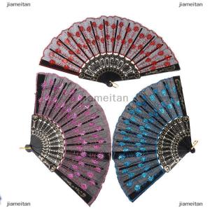 [COD] jiameitan Silk Fan Folding Fan Wedding Art Gifts Peacock Sequin Dancing Fan Hand Held Fan