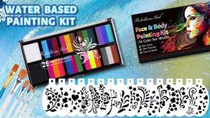 Rainbow Face Painting Kit for s - Face Faint 6 White Paint Brushes 16 Painting Stencils Water-base Body Paint Kit for Halloween Party Cosplay