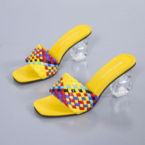 MANXIXI Fashion Women High Heels Slippers 3.15 Inches Beautiful Colorful Weave Style Sandals (Size 35-43)