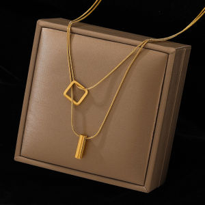 good 999 18K GOLD stainless steel Korean fashion Advanced sense of design double necklaces N8003