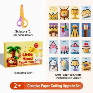 Kids Paper Cutting Set With Safety Scissors Montessori Diy Craft Cards Hand Eye Coordination