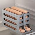 PP Plastic Refrigerator Egg Storage Box 30 Grids Large Capacity Automatic Scrolling Egg Holder Practical Space Saving Roll Off Egg Storage Rack Homeuse. 