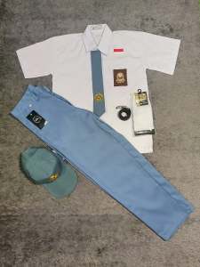 Setelan Seragam Sekolah Sma Pendek Panjang Anak Laki-Laki Kelas 1-3 Topi Abu Polos