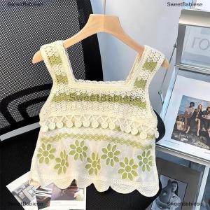 [COD] SweetBabiese Áo yếm DệT Kim Thêu rỗng mùa hè Áo ba lỗ không Tay Tua Rua không đều cho nữ
