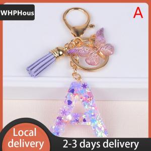 [COD] WHPHous Ship within 24 hours A-Z Dreamy Sequin Letters Keychain For Women Tassel Butterfly Pendant Initial Keyring Purse Suspension Bags Charms Car Key Chain