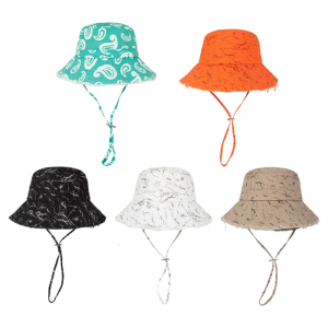 Stylish Summer Fisherman Hat Lightweight Polyester Fabric Basin Hat Adjustable Chin Rope Wide Brim Sun Protections