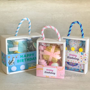 Dog Cat Pet Birthday Cake Gift Box Present Plush Pet Dog Puppy Cat Soft Rope Tug Ball Toy Set with Squeaker Sound