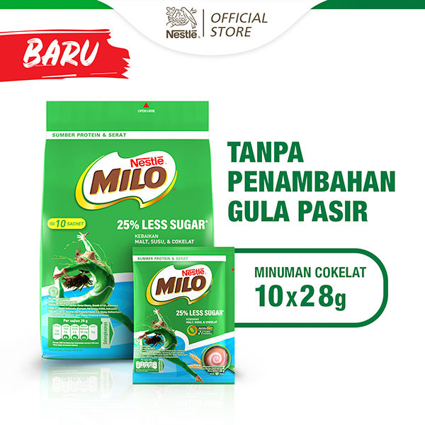 NESTLE MILO Less Sugar Susu Cokelat Rendah Gula isi Sachet 10x28g 