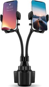 DaisyInner Dual Phone Holder for Car 360 °   Rotatable Car Mount Long Flexible Neck Adjustable Double Holder Universal Size Fits for Most 2 Phones 2.6"-4.3" Phone (Cradle)