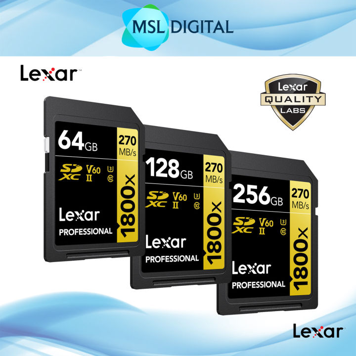 Lexar® 64GB / 128GB / 256GB Professional 1800x SDXC™ UHS-II Card GOLD ...