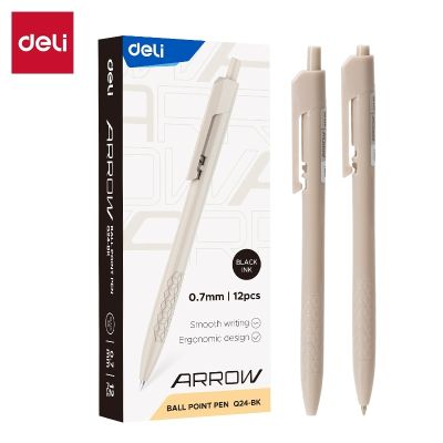 Bút Bi Xanh Đen đầu bấm Deli, bút bi đầu bấm mực xanh/đen ngòi 0.7mm, bút gel bút viết học sinh văn phòng -  EQ24