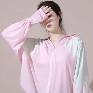Ice Silk Sun Protection Windbreaker Sunscreen Clothing for Women Summer Outdoor Cycling Sports Zipper Hooded Sun-proof Clothing Womens Windbreaker