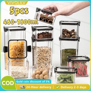 VIVOLILV （Delivery 2-3 days） 🔥🔥 5pcs 460-1800ml transparent storage container square sealed plastic food container coarse grain and dried fruit preservation box