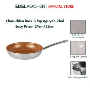 Chảo chiên inox 3 lớp nguyên khối chống dính ceramic Edelkochen Easy Prism Collection 24/28cm – Màu Copper