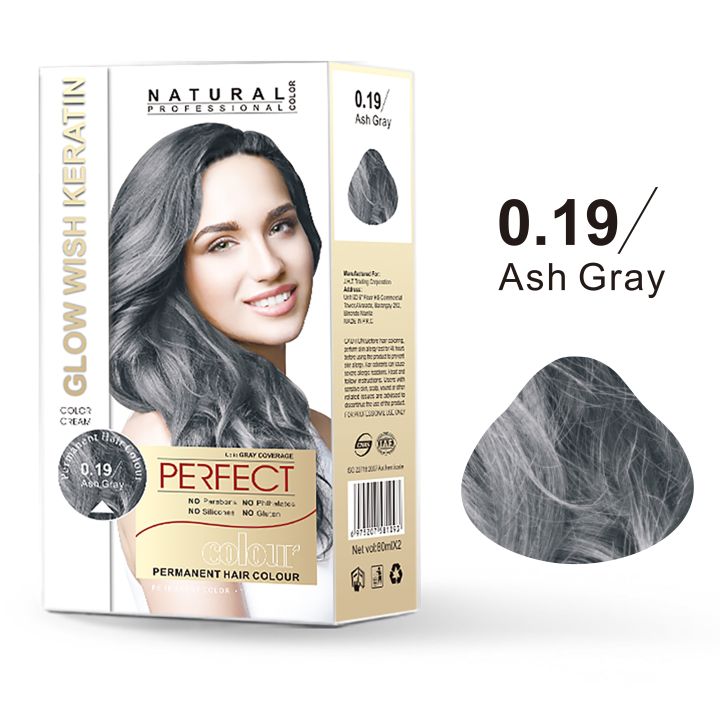Ash Gray Permanent Hair Color Set - 0.19 Glow Wish Keratin Hair Color ...